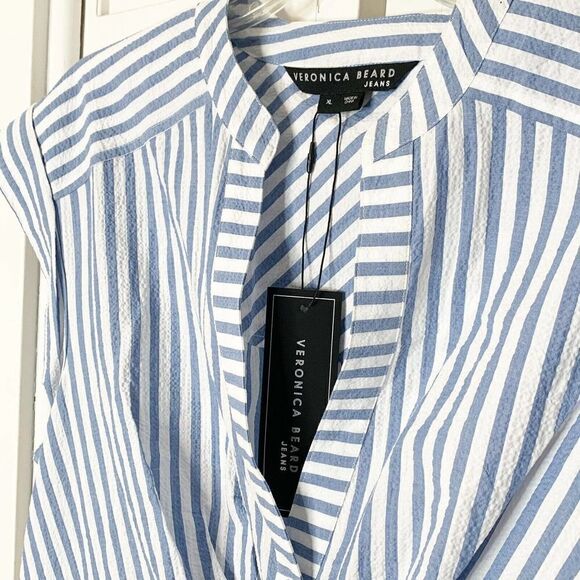 Veronica Beard Giuliana Seersucker Dress Blue White Stripe Women’s Size X-Large - Picture 9 of 12